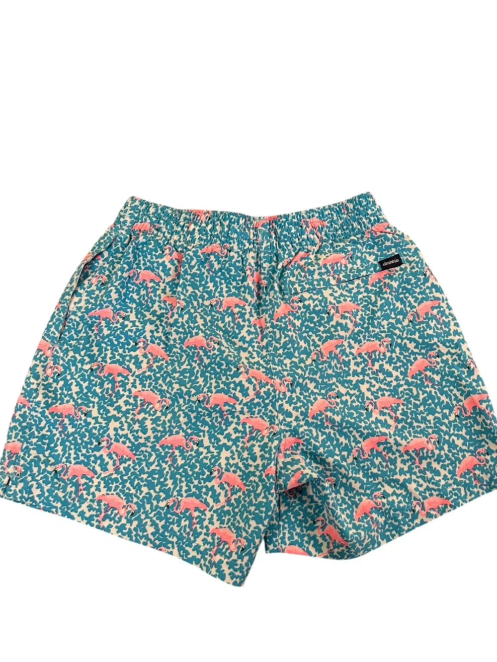 CHUBBIES Flamingo‎ Print Swim Trunks Blue Pink Elastic Waist Sz S